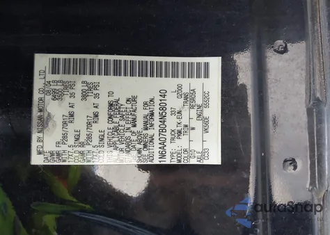 2004 Nissan Titan Se from USA, damaged, VIN 1N6AA07B04N580140